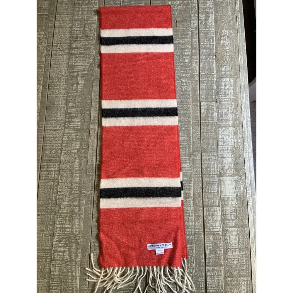 Johnstons of Elgin Scotland 100% Cashmere Fringe Scarf Multicolor‎ Plaid 60 X 8